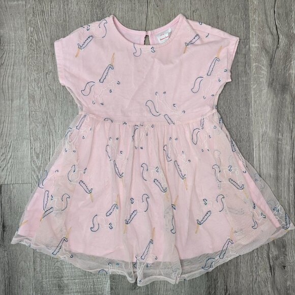 Pink Hanna Andersson Girls Unicorn Embroidered Dress W/ Sheer Overlay Size 6-7 - Picture 6 of 6